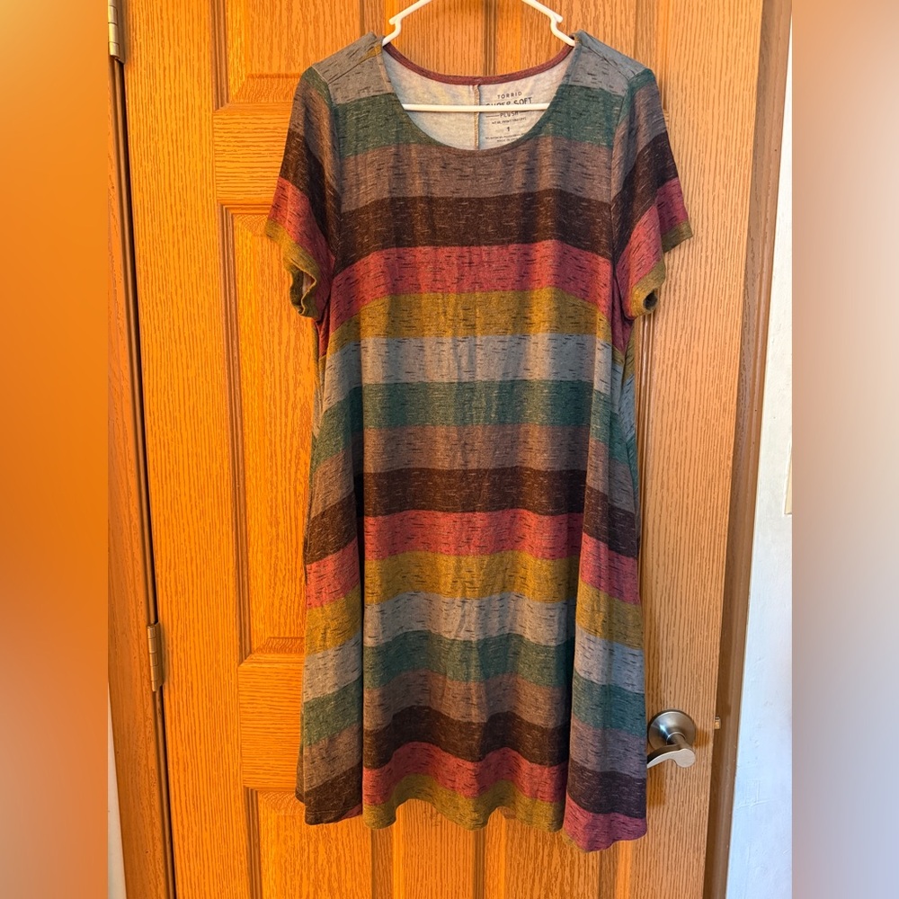 Torrid Multicolor Striped Midi Super Soft Plush Dress With Pockets Plus Size 1